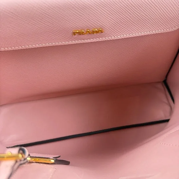 Prada Pink Saffiano Leather Tote Bag Gold Hardware Made in Italy - Picture 11 of 17